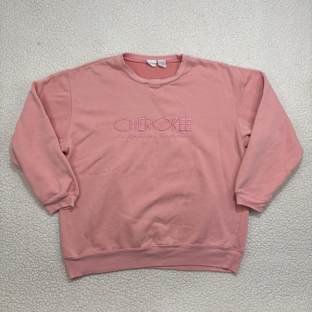 Cherokee VTG 90s Pink Crewneck Sweatshirt Embroidered Logo Spellout Womens L